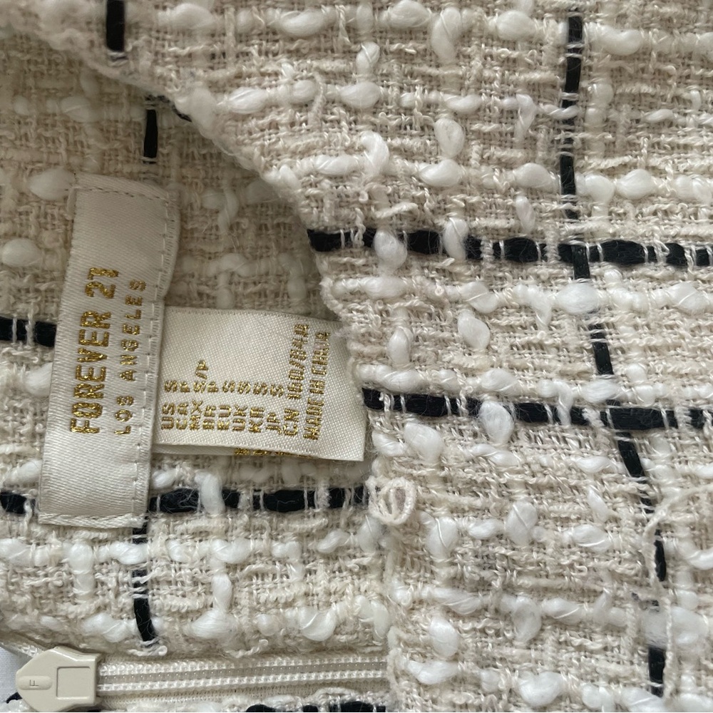 Forever 21 Cream Bouclé Tweed Jacket with Black Grid